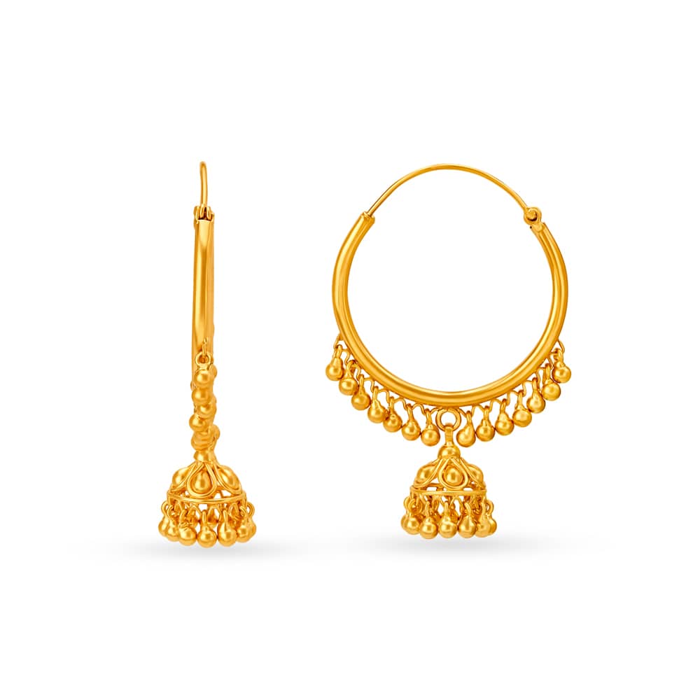 Captivating Jhumka Style Gold Hoop Earrings - Image 2