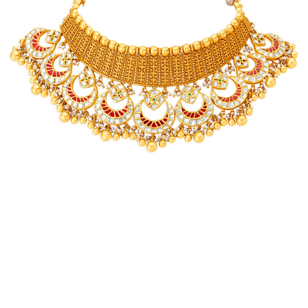 Stately Gold Crescent Necklace Set For The Contemporary Bride - Image 2
