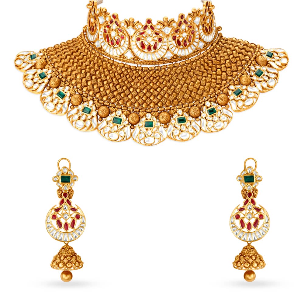 Opulent Floral Gold Necklace Set For The Contemporary Bride